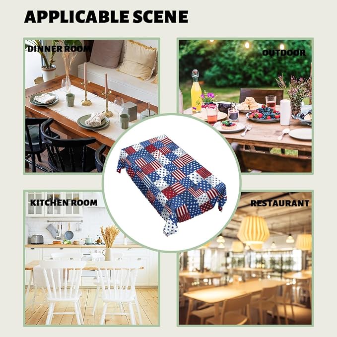 Patriotic American Decorative Rectangle Tablecloth Flag USA National Rectangle Kitchen Table Cover Oblong Tablecloth for Dining Table Buffet Parties Patio Camping 52" x 70" 4-6 Seats