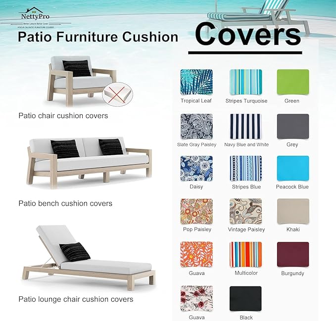 NettyPro Patio Chair Seat Cushion Covers Set 4, Waterproof Outdoor Furniture Cushion Slipcovers with Zipper and Tie, 24 x 24 x 4 Inch, Replacement Cover Only, Yellow