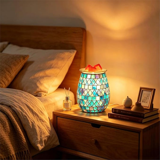 Dicimi Electric Wax Warmer, Mosaic Glass Scented Wax Melt Lamp with Night Light, Flameless Aromatherapy Melter for Home Decor, Unique Gift for Women Mom