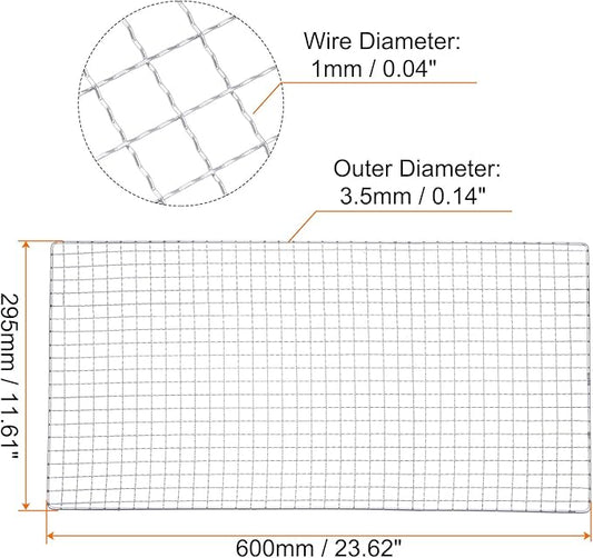 HARFINGTON Square BBQ Grill Net 29.5x60cm Electroplated Stainless Steel Barbecue Mesh Mat for Baking Smoking Charcoal Grilling Roasting