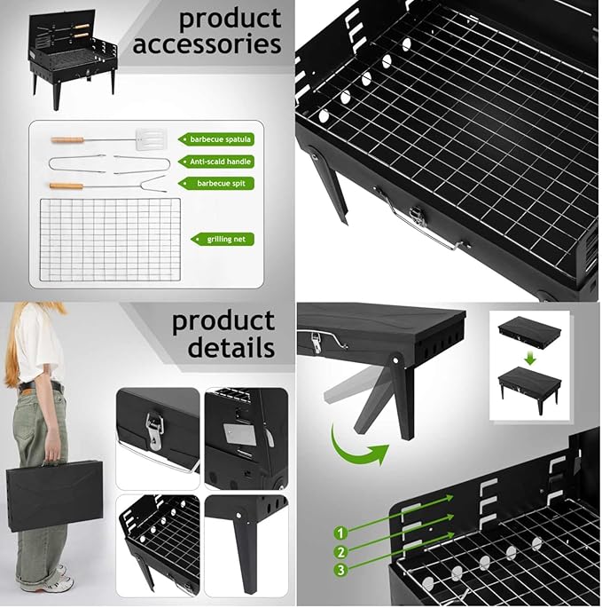 Portable Charcoal Grills, Outdoor Small Barbecue Grill with Lid, BBQ Grill Set, Tabletap Smoker Grill for Cooking Backyard Camping Picnic Garden Party