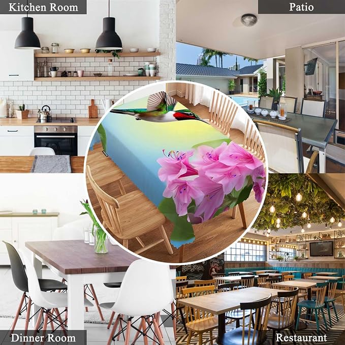 Swono Hummingbird Table Cloth Rectangle Tables Spring Flowers Humming Bird Kitchen Table Cover Oblong 52"X70" Tablecloth for Dining Table Buffet Parties Patio and Camping