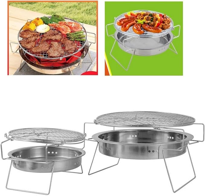 Portable Charcoal Grill Outdoor Barbecue Grill Camping BBQ Grills Mini Round Charcoal Rack Grate Cooking Mesh Wood Coal Stove Folding Legs,A-1