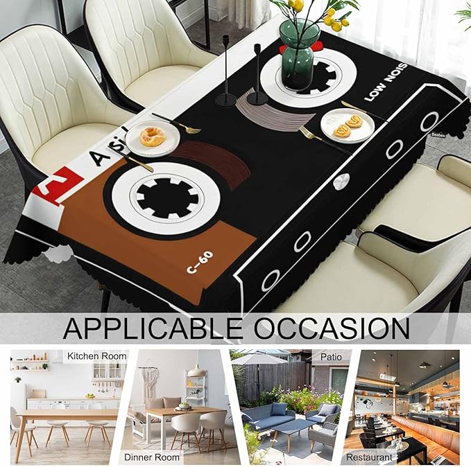 Retro Audio Cassette Dinner Tablecloth Table Cover, Plastic Audio Cassette Tape 52x70 Inch Table Cloth Dust-Proof Table Cover Protector for Home Restaurant Picnic Camping BBQ