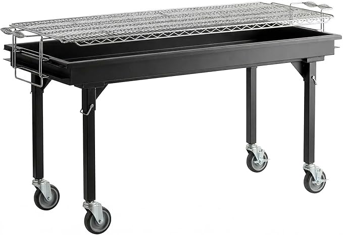 60-Inch Heavy-Duty Steel Charcoal Grill, 1440 Sq In Cooking Surface, Adjustable Grates, Removable Legs, Powder Coated Finish, with Cover and Casters