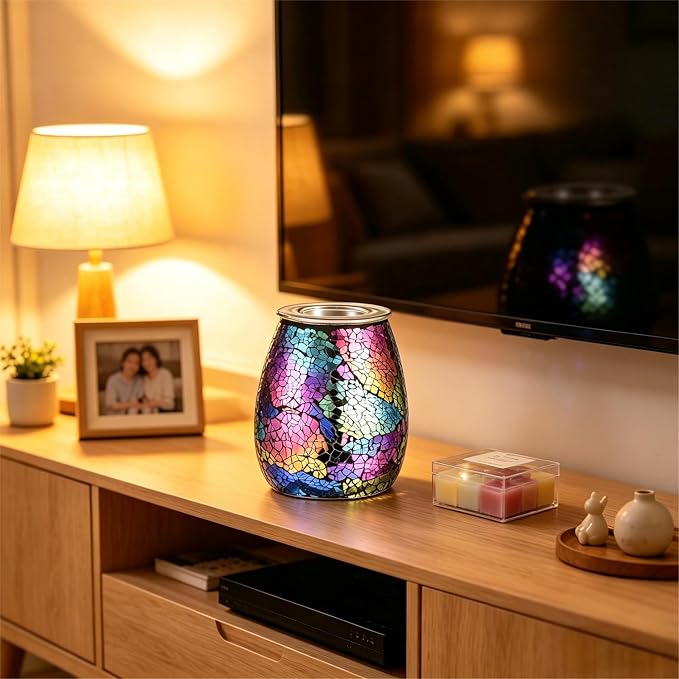 Dicimi Candle Warmer Lamp with Timer, Electric Wax Melt Warmer with Stepless Dimming & 2-10H Auto-Off, 2-in-1 Scented Wax Warmer & Night Light, Gradient Glass Home Decor for Bedroom Office