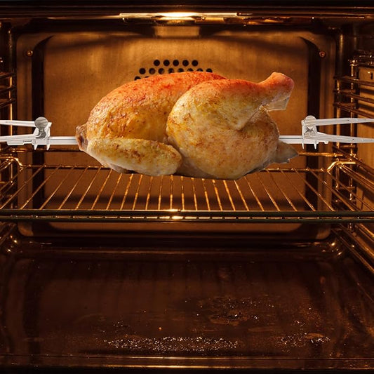 ABOOFAN Stainless Steel Rotisserie Fork for Air Fryer Grill Roasted Chicken Holder with Stable Bracket for Bbq Outdoor Cooking 15.74X1.77X0.98 Inches