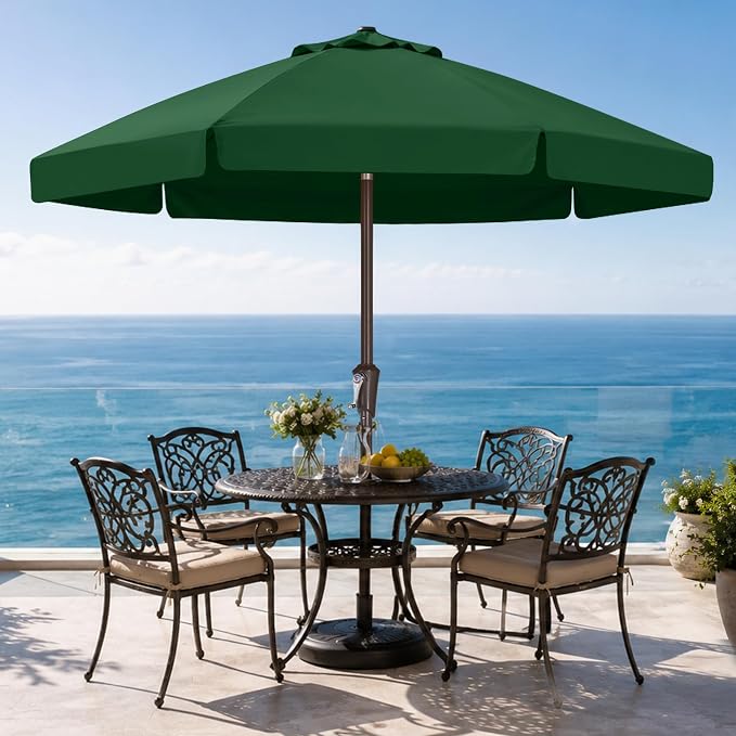 ABCCANOPY 7.5FT Scalloped Patio Umbrella Table Market Umbrella, Green | Durable 6 Sturdy Fiberglass Ribs, Push Button Tilt and Crank, UV Protection Waterproof Outdoor Umbrella, Valance Style