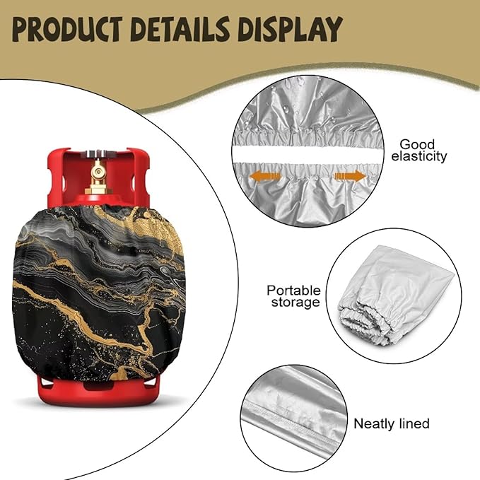 Rv Propane Tank Cover Black Gold Gas Tank Covers Protective Covers for Grill, Travel Trailer RV and Outdoor Use Windproof Weatherproof Gas Carrier
