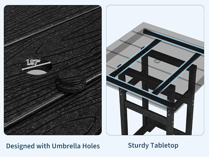 Garvee Outdoor Patio Bar Table for 2-4, All-Weather HDPE Bar Height Table with Umbrella Hole and Spacious Tabletop for Outside,Poolside, Backyard
