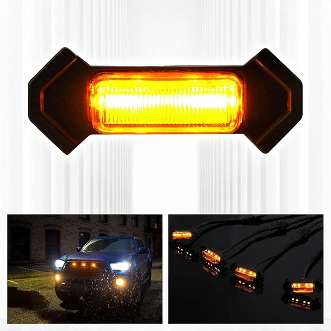 4PCS LED Grill Lights, LED Amber Grill Light, Front Grille Bumper Raptor Lamps Car Accessories with Harness, Compatible with 2016-2019 Toyota Tacoma TRD PRO Front Grill