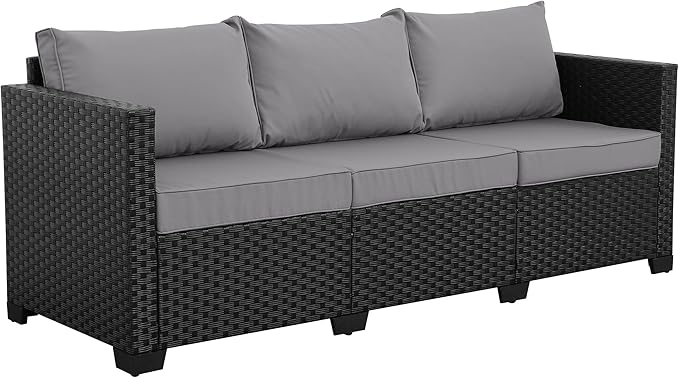 Rattan Star Patio Furniture Outdoor Couch Wicker Outdoor Furniture Patio Couch Deep Seat Sofa High Backrest with Waterproof Cover and Non-Slip Cushions, Grey