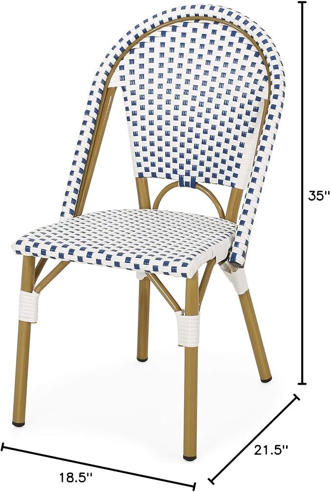 Christopher Knight Home Philomena Outdoor French Bistro Chair (Set of 2), Blue + White + Bamboo Print Finish