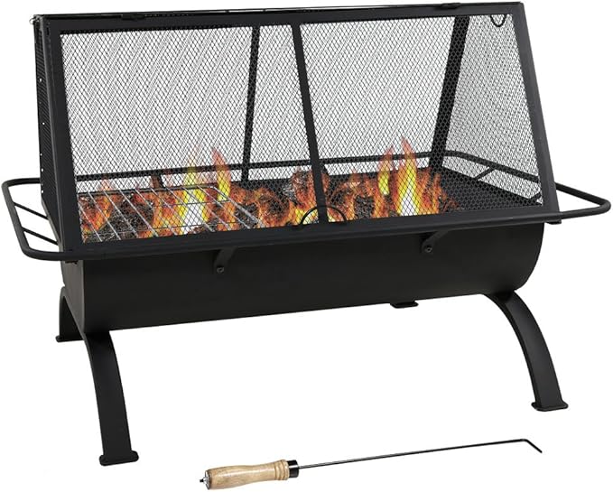 Sunnydaze 36-Inch Northland Steel Outdoor Fire Pit with Grill - Outdoor Fireplace with Cooking Grate, Spark Screen, Cover, and Poker