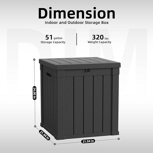 51 Gallon Waterproof Outdoor Storage Box,Deck Boxs for Outdoor and Indoor Use,Deck Storage Box for Picnic Supplies,Gardening Tools,Lockable and Easy to Install(Black)