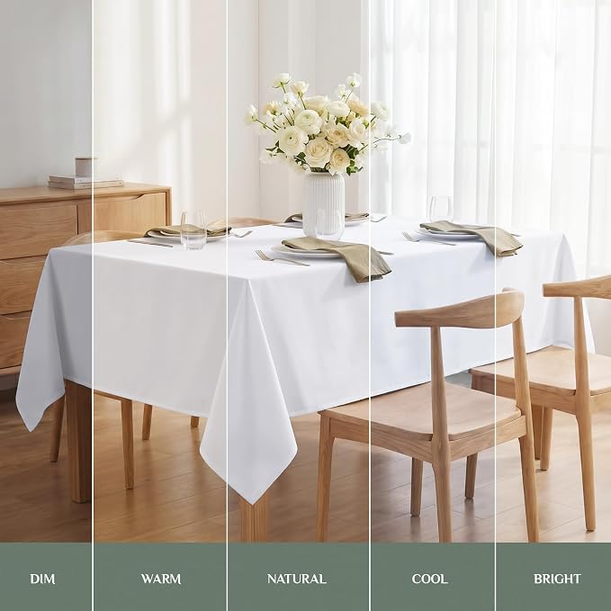 Softalker Rectangle Tablecloth, Waterproof Table Cloths Wrinkle Free Fabric Washable Polyester Table Cover for Dining Tables Party Outdoor Camping Parties - 52 x 70 inch, White