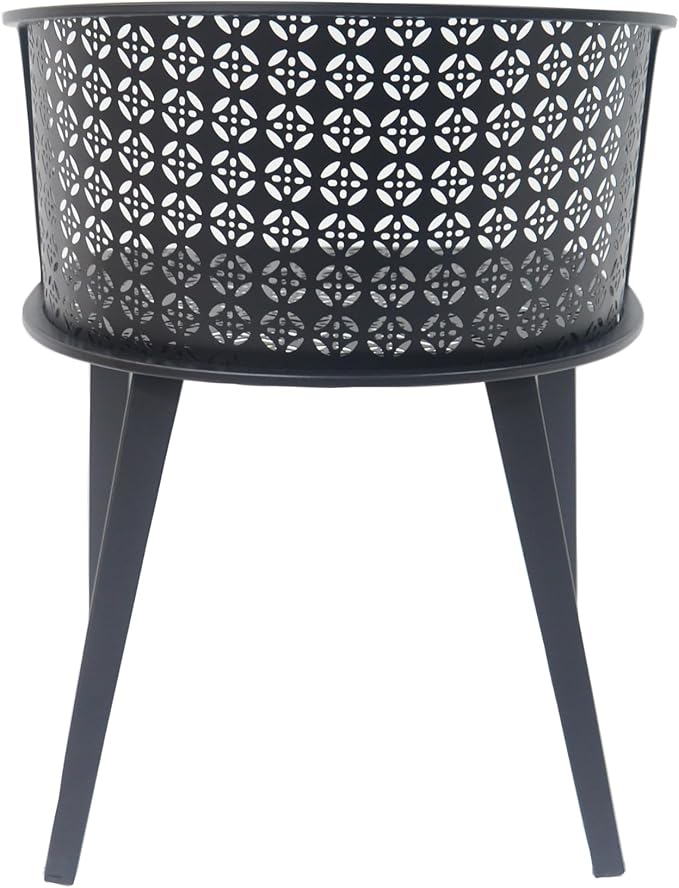 Christopher Knight Home Set of 2 Rivera Patio Iron Frame Dining Chairs, Geometric-Carved Pattern Round Backrest, Armchair for Kitchen, Restaurant, Garden, Balcony, Porch, Backyard, Poolside, Black