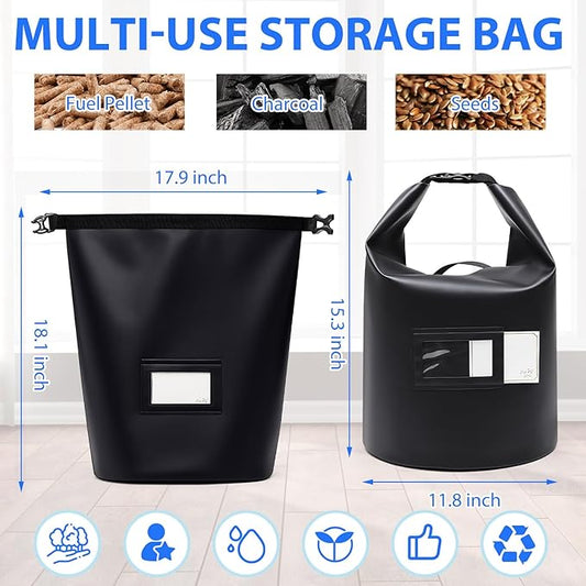 2 Pcs 20 Lbs Wood Pellet Smoker Storage Bag Pellet Storage Fuel Container Dispenser Wood Chips Container Bucket Black