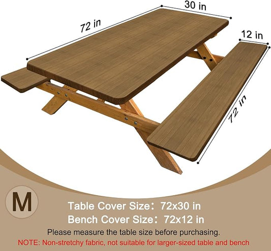 Picnic Table Cover with Bench Covers Windproof Waterproof Picnic Table Covers Camping Tablecloth with Self-Storage Bag, 72in, Light Tan