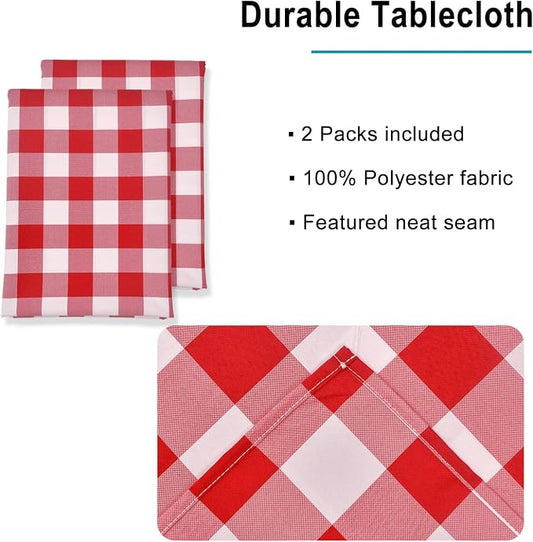 Hiasan Red and White Plaid Tablecloth Waterproof, 2 Pack, 54 x 108 inch - Buffalo Checkered Table Cloth Rectangle for Party/Outdoor Picnic/Dining/Spring Party