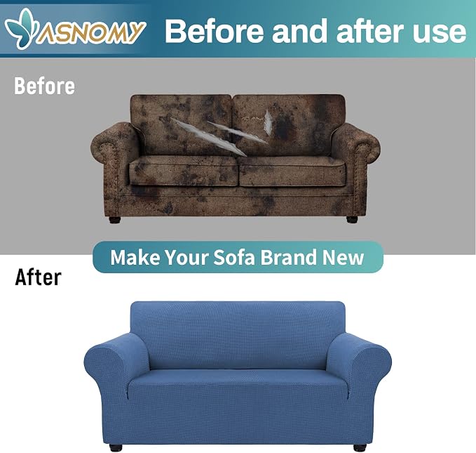 Asnomy Stretch Couch Covers Washable, loveseat Cover Slipcovers,River Blue | 1-Piece Sofa Cover(55"-78") loveseat cover Furniture Protector Soft Jacquard,Non-Slip Elastic Bottom for Dogs & Kids
