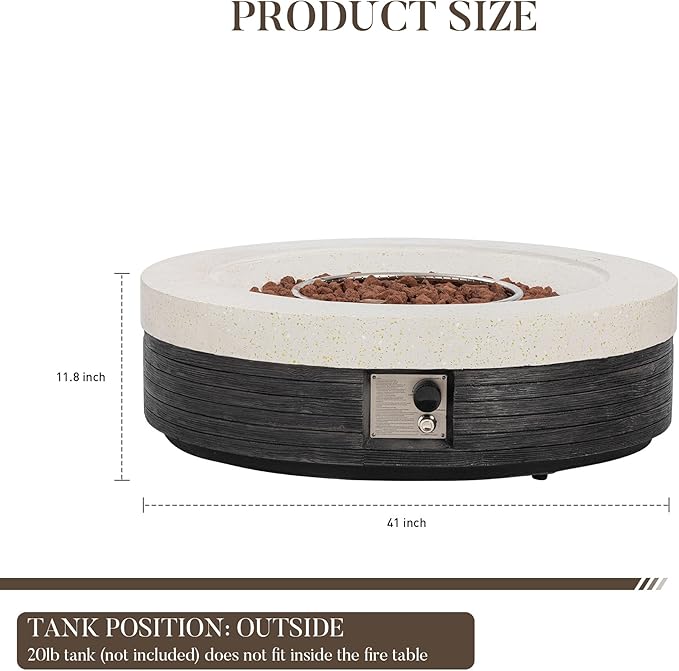 COSIEST 42" Outdoor Propane Fire Pit Table Round Gas Fire Pit Table with Concrete & Wood Grain Design, 50000BTU Electronic Ignition Fire Tables for Patio, Backyard, Garden Heating