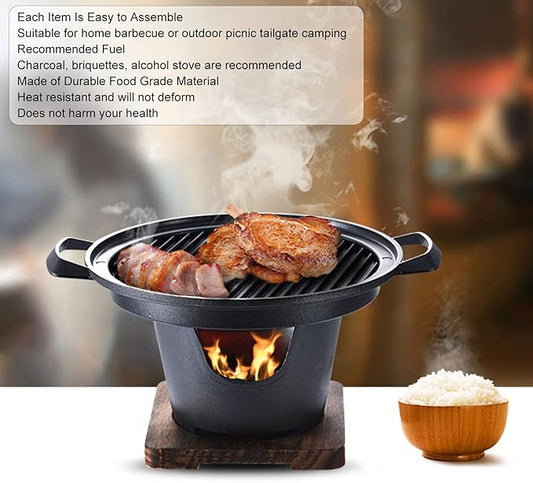 Countertop BBQ Grill, Mini Portable Charcoal Grill Stick Proof Smokeless Removable Stand Grill with Wood Plate for Outdoor Cooking Camping Picnic Home(HN BBQ18D)
