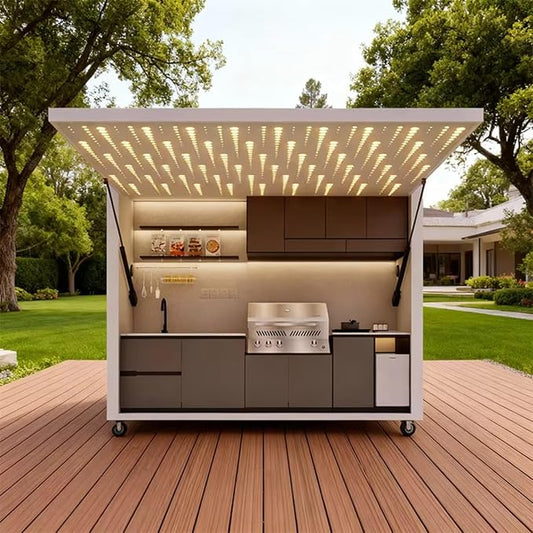 Outdoor Kitchen BBQ Pod โ Modular Stainless Steel Grill Cabinet, Prefabricated Weatherproof Garden & Patio Cooking Station for Families, Coastal Homes & Summer Entertaining