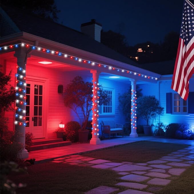 2 Pack Red White and Blue Battery Operated Fairy Lights, 33FT 100LED 4th of July String Lights with Timer, 8 Modes Waterproof Patriotic Twinkle Light Indoor Outdoor for Independence Day Memorial Day