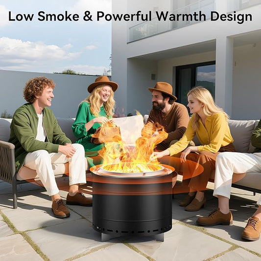 Panovue 19.5 inch Smokeless Fire Pit with Carry Bag, Stainless Steel Outdoor Smokeless Firepit, Wood Burning Fire Pits for Camping, Bonfire,Low Smoke Firepit for Outside(Black)
