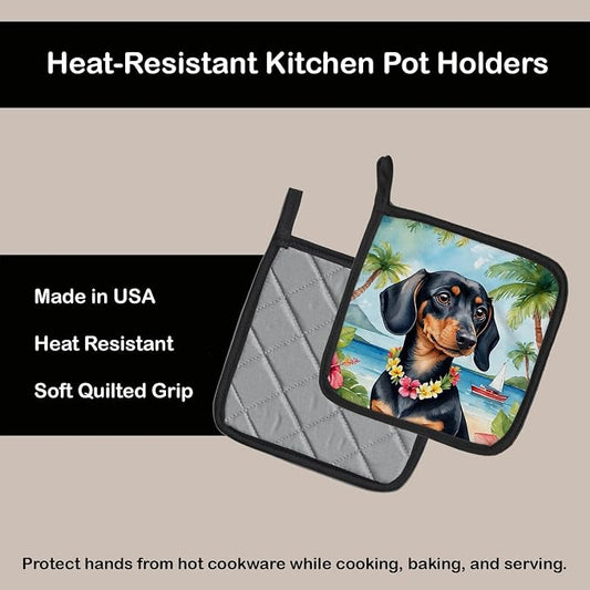 Caroline's Treasures Dachshund Luau Pair of Pot Holders Kitchen Heat Resistant Pot Holders Sets Oven Hot Pads for Cooking Baking BBQ, 7 1/2 x 7 1/2