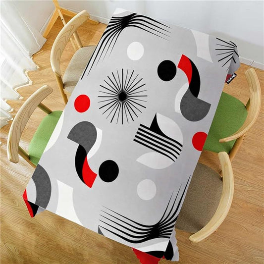 Swono 52x70 Inch Atomic Pattern Tablecloth Mid Century Atomic Geometric Farmhouse Dining Table Cloth Anti-Stain Talking Table Cover for Kitchen Dinning Room Coffee Store Red Grey