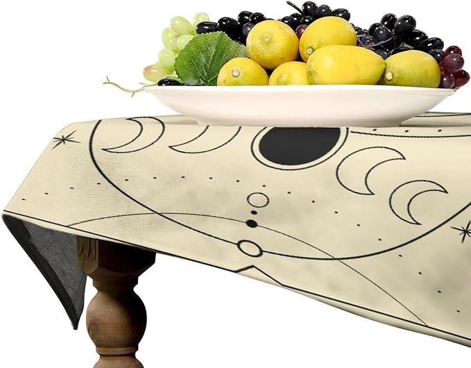 Vintage Tarot Moon Sun Tablecloth Moon Phase Star Galaxy Space Esoteric Astrology Table Cloth Water Resistant Wipeable Table Cover for Farmhouse Picnic Party Holiday Kitchen Dinner Table 55"x55"