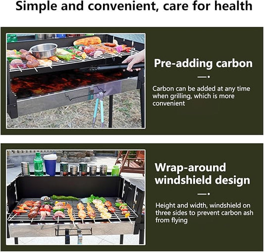 hatleues Barbecue Charcoal Grill Portable Folding Charcoal Grills Windproof BBQ Grill Large Metal Barbecue Grill for Outdoor Camping and Picnic Grilling
