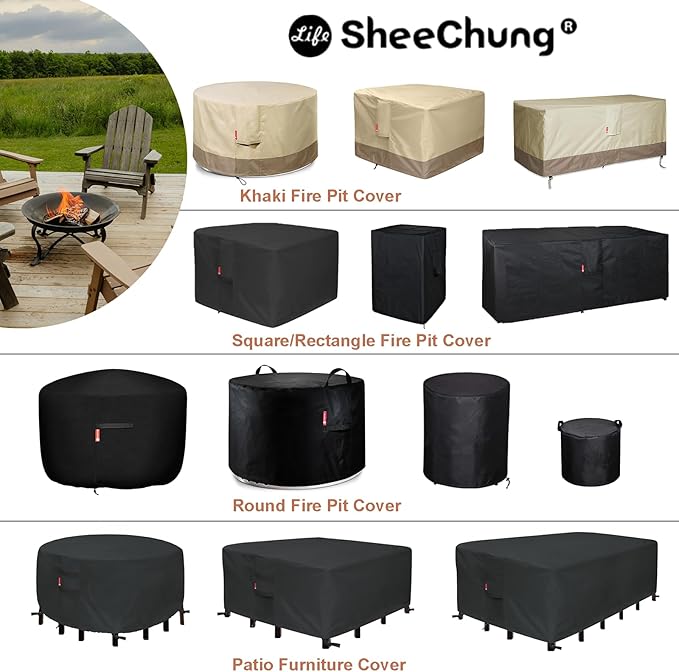 SheeChung Fire Pit Cover Round 52"D X 24"H,Heavy Duty 600D Outdoor Waterproof & Tear Resistant Fire Pit Table Covers,Fits for 48/50/52inch Large Outdoor Propane Firepit Table,Anti UV &Tear Resistant