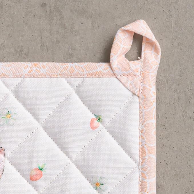 Maison d' Hermine Pot Holders 100% Cotton Heat Resistant Potholders 8" x 8" Hot Pads with Loop BBQ Cooking Baking Hotel Farmhouse Kitchen Handling Hot Pans Spring Summer (Pack of 1, Bunny Party)