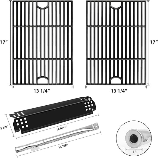 Grill Parts for Nexgrill Replacement Parts 2 Burner 720-0864 720-0864M,Cast Iron Cooking Grate,Heat Shield,Burner Kit for Megamaster 720-0864MA Grill Grates Replacement Parts kit for nexgrill grates