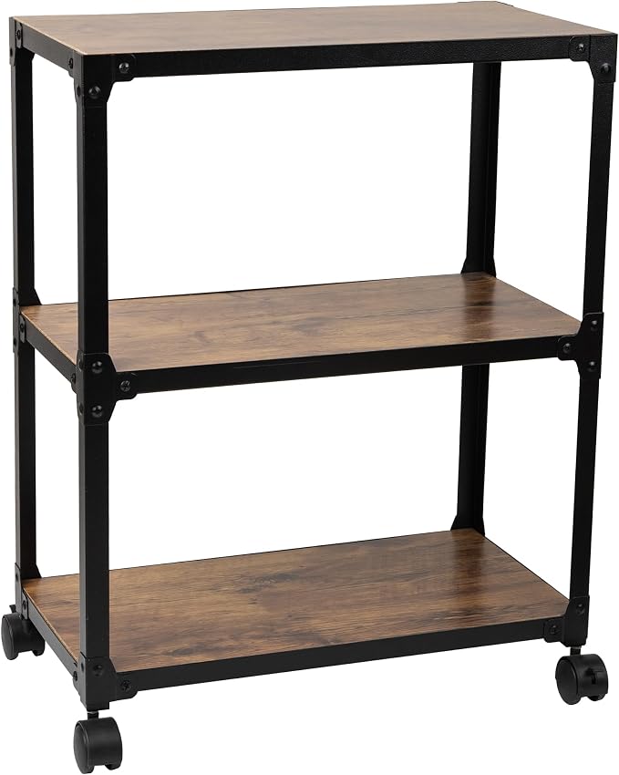 Mind Reader 3 Tier Multipurpose Rolling Cart, Home Storage, Bar Cart, Microwave Stand, Utility Organizer, Metal, MDF, Brown