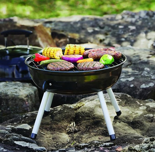 14 inch portable charcoal grill with insulation cover and ventilation vent, suitable for backyard, tailgate, camping, and picnic - black
