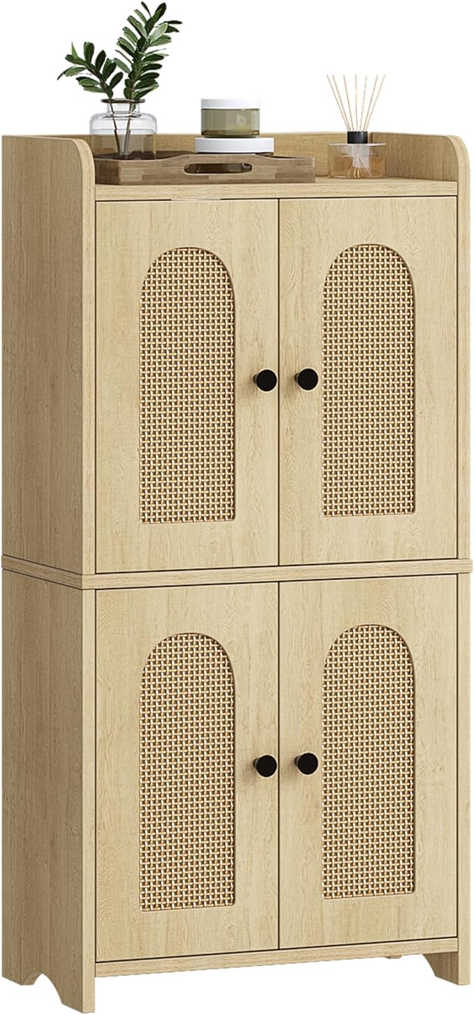 HEXCELEN Small Storage Cabinet, Bathroom Storage Cabinet with 4 Doors, Floor Bathroom Organizer Freestanding for Small Spaces, Living Room, Kitchen, Entryway (Mediterranean, Yellow) | Bathroom Storage Cabinet