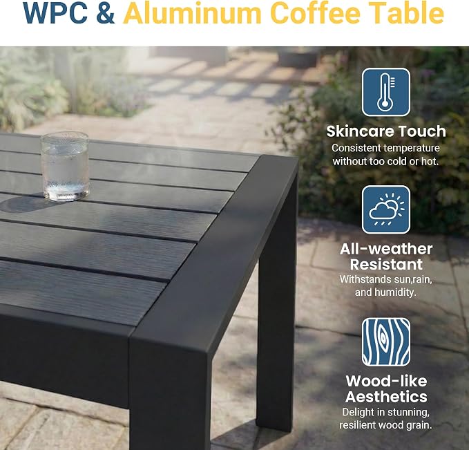 Wisteria Lane Aluminum Outdoor Sofa, 3 Pieces Patio Couch All-Weather Rust-Proof Modern Metal Patio Furniture with 5" Thick Olefin Cushions, Light Grey