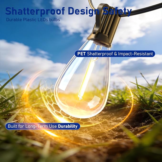 99FT LED Outdoor String Lights with Remote Control, 35+1 Bulbs Dimmable Patio Lights, 3 Lighting Modes & 3/6H Timer, 2700K Warm White, Weatherproof Hanging Lights for Backyard Garden