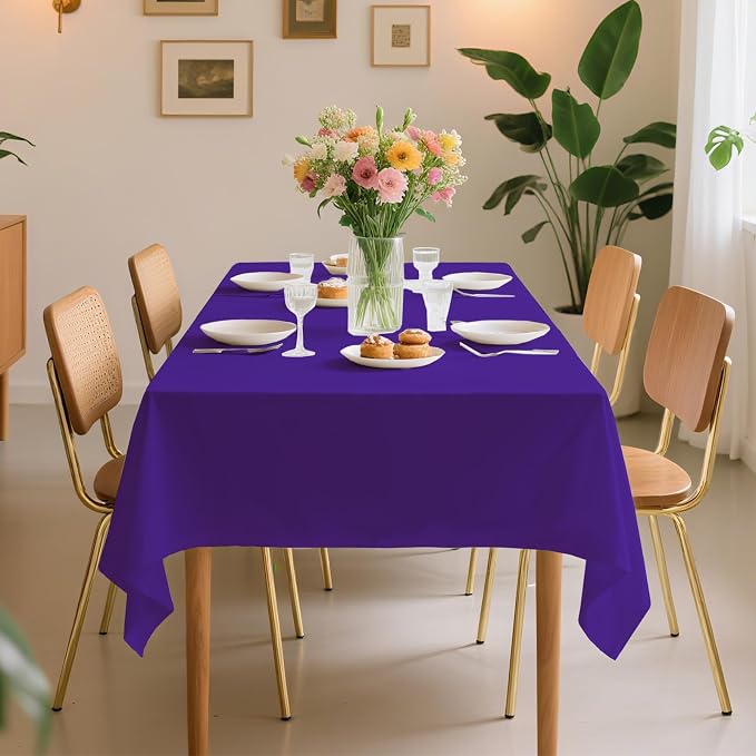54 Inch X 600 Feet Plastic Table Cover Roll Premium Disposable Plastic Tablecloth for All Type/Shape Tables | Picnic, Party, Banquet, Birthdays, Weddings (Purple, 54 Inch X 600 Feet)