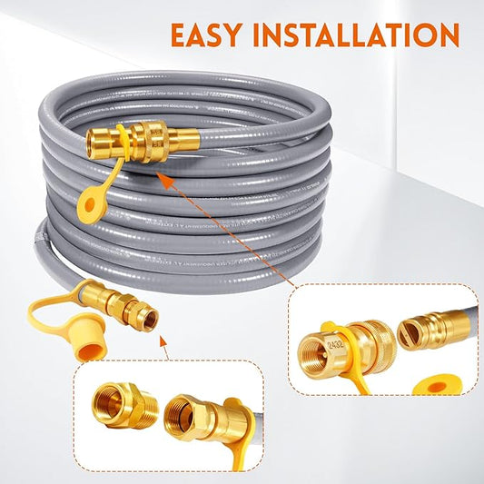 GasSaf 18 FT 1/2" ID Natural Gas Hose with Quick Connect Fitting, Natural Gas Conversion Kit for Gas Grill, Generator, Patio Heater and More - CSA Certified