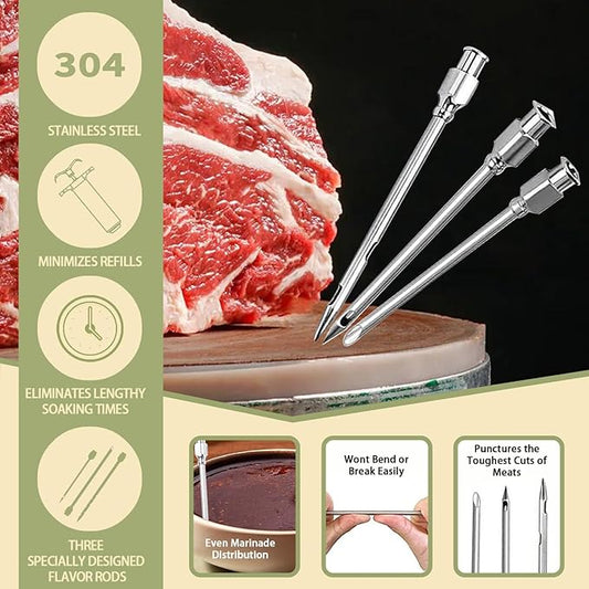 Turkey Meat Injector Syringe Kit with 3 Marinade Needles for BBQ Grill Smoker, 1 Cleaning Brush, 1 Oz/30 ml Large Capacity Injector Marinades for Meats Black