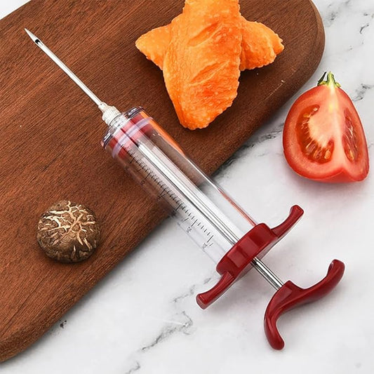 Turkey Injector Syringe Set for Seasoning, Plastic Meat Injectors for Smoking BBQ Grill, Marinade Injector Kit with 3 Stainless Steel Syringe Needles, Red 1 oz