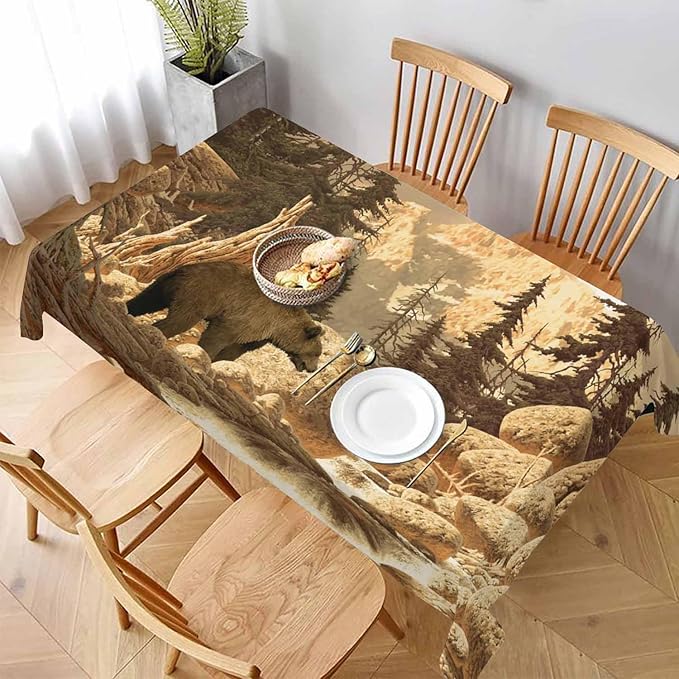 TKS MITLAN Grizzly Bear Tablecloth Decor Animal Bear Brook Canyon Mountain Table Cloth Dining Room Kitchen Table Cover 60" X 84" Oblong/Rectangle