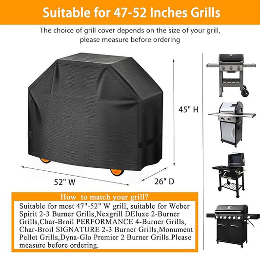 Aoretic Grill Cover, 52 inch Heavy Duty BBQ Gas Grill Cover for Outdoor Grill, Charbroil Grills Covers Barbecue Waterproof for Weber Char-Broil Monument, Dyna-glo Nexgrill T-Spun Polyester