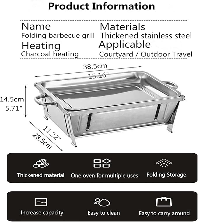 Charcoal Grill Portable Barbecue Grill Stainless Steel Foldable Barbecue Grill Camping Barbecue Grill Tabletop Barbecue Grill For Family Outdoor Barbecue, Cooking, Camping Picnic Travel Patio Wh