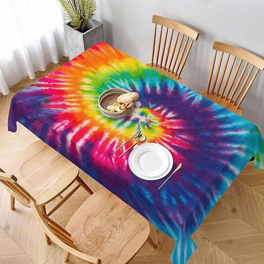 TKS MITLAN Colorful Tie Dye Tablecloth 52 x 70 Inch Rectangular Rainbow Swirl Bright Colors Spiral Fashion Oblong Table Cloth Kitchen Table Decorations for Home Dinner Party
